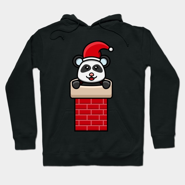 Sticker and Label Of  Cute Baby Panda On chimney house and wearing Santa Hat. Hoodie by tedykurniawan12